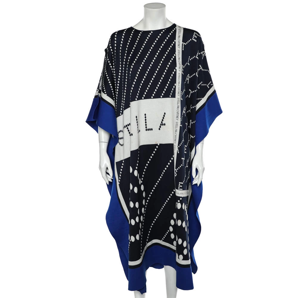 Stella McCartney Navy Blue Logo Intarsia Knit Long Poncho S For Women 3 Stella McCartney Navy Blue Logo Intarsia Knit Long Poncho S For Women