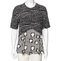 Stella McCartney Monochrome Heart Printed Silk Flounce Top M For Women