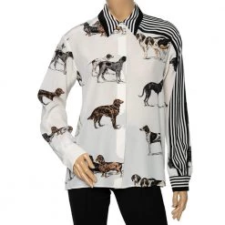 Stella McCartney Monochrome Silk Crepe De Chine Dog Printed Shirt S For Women