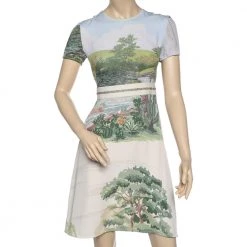 Stella McCartney Multicolor Printed Crepe Lurex Trim Midi Dress S For Women