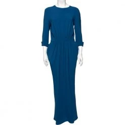 Stella McCartney Blue Stretch Cady Gathered Waist Maxi Dress M For Women