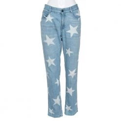 Stella McCartney Blue & Cream Star Print Denim Boyfriend Jeans M For Women