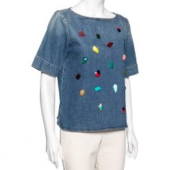 Stella McCartney Blue Denim Crystal Embellished Top M For Women 10 Stella McCartney Blue Denim Crystal Embellished Top M For Women -Stella McCartney Sales luxury women stella mccartney used clothes p605747 006