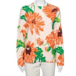 Stella McCartney Multicolor Floral Printed Crepe Long Sleeve Top S For Women