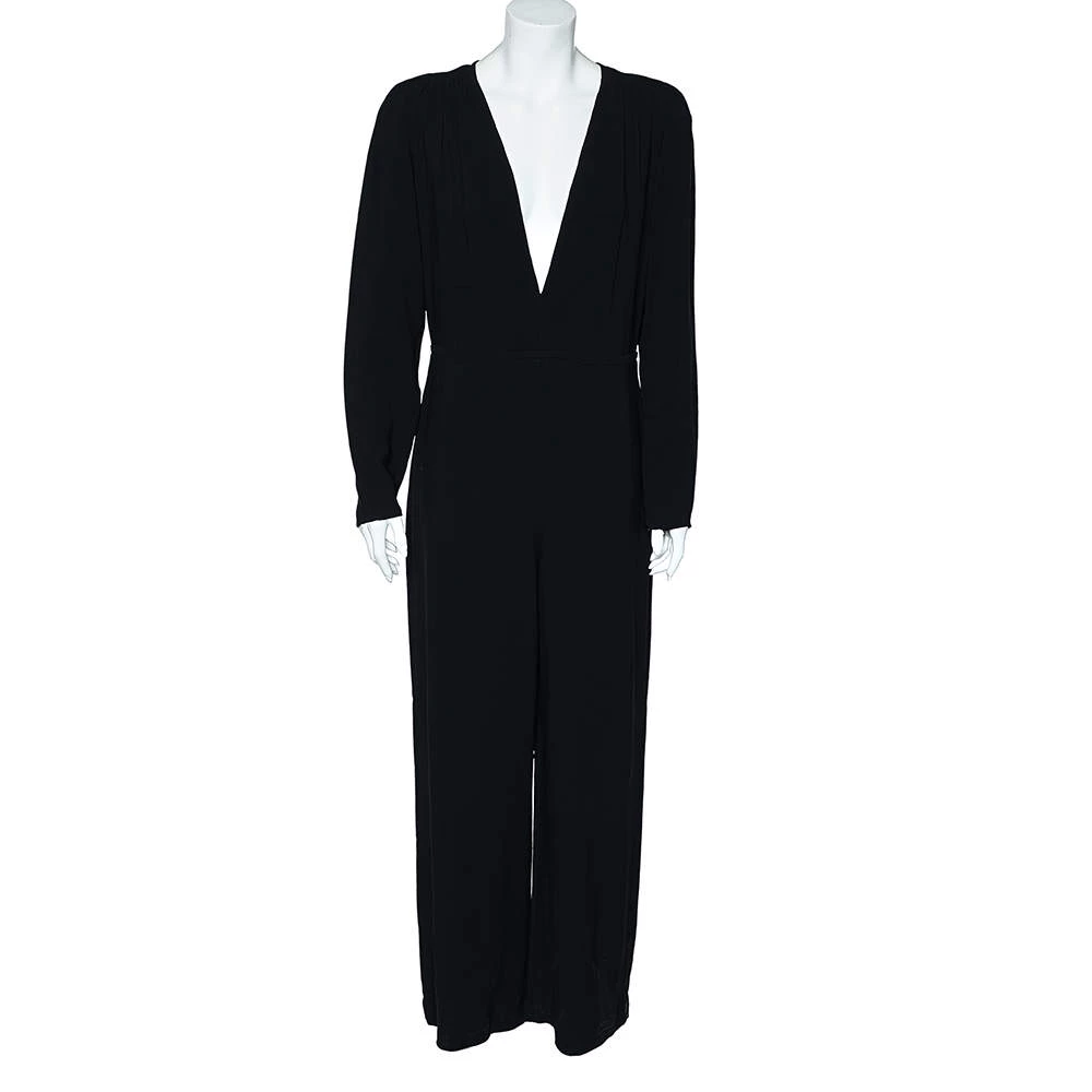 Stella McCartney Black Crepe Plunging Neck Jumpsuit L For Women 3 Stella McCartney Black Crepe Plunging Neck Jumpsuit L For Women