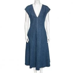 Stella McCartney Blue Denim V-Neck Midi Dress M For Women