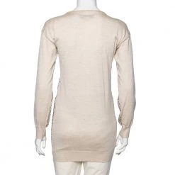 Stella McCartney Beige Embellished Wool V-Neck Jumper S For Women -Stella McCartney Sales luxury women stella mccartney used clothes p613554 004
