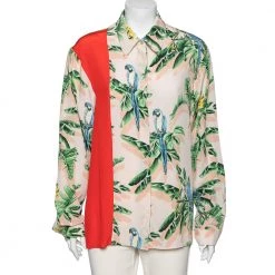 Stella McCartney Multicolor Parrot Printed Silk Button Front Shirt L For Women