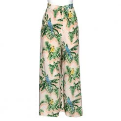 Stella McCartney Multicolor Parrot Printed Silk Wide Leg Pants L For Women
