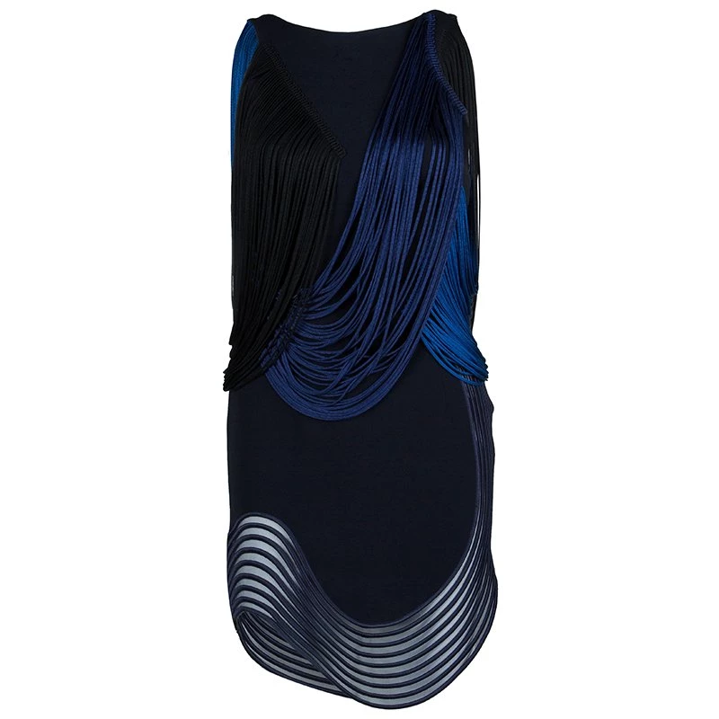 Stella McCartney Blue And Black Ombre Fringed Dress S For Women 3 Stella McCartney Blue And Black Ombre Fringed Dress S For Women