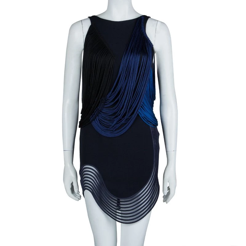Stella McCartney Blue And Black Ombre Fringed Dress S For Women 4 Stella McCartney Blue And Black Ombre Fringed Dress S For Women - Image 2