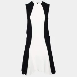 Stella McCartney Black And White Crepe Sleeveless Flared Hem Dress XS For Women