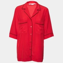 Stella McCartney Red Silk Front Pocket Shirt M For Women