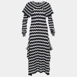 Stella McCartney Monochrome Patterned Wool Knit Draped Dress M For Women