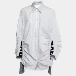 Stella McCartney White Striped Cotton Contrast Rib Knit Trim Shirt M For Women