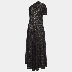Stella McCartney Black Lace One Shoulder Maxi Dress S For Women