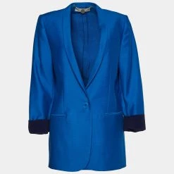 Stella McCartney Blue Wool Silk Mid-Length Blazer M For Women