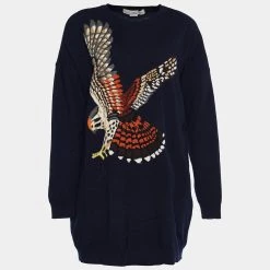 Stella McCartney Navy Blue Eagle Jacquard Sweater Dress M For Women