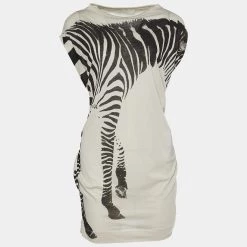 Stella McCartney Ivory Zebra Print Cotton Round Neck Top S For Women