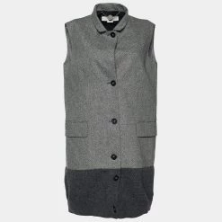 Stella McCartney Grey Patterned Wool Button Front Sleeveless Jacket S For Women