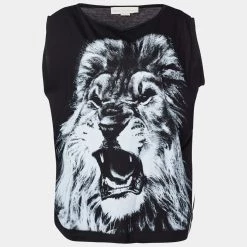 Stella McCartney Black Jersey Sleeveless Lion Print T-Shirt M For Women