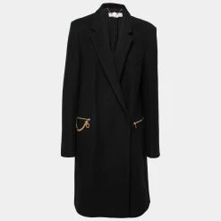 Stella McCartney Black Wool Chain Embellished Coat L For Women