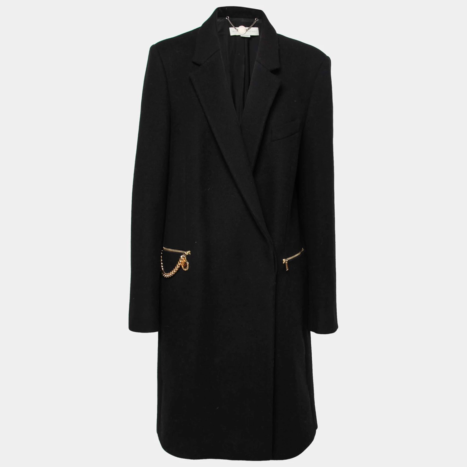 Stella McCartney Black Wool Chain Embellished Coat L For Women 3 Stella McCartney Black Wool Chain Embellished Coat L For Women
