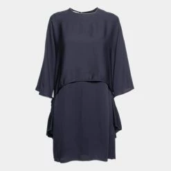 Stella McCartney Navy Blue Crepe Tiered Dress M For Women