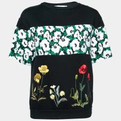 Stella McCartney Black Floral Print & Embroidered Top S For Women