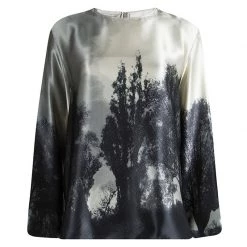 Stella McCartney Grey Printed Silk Long Sleeve Top L For Women