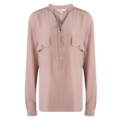 Stella McCartney Blush Pink Mandarin Collar Silk Shirt L For Women