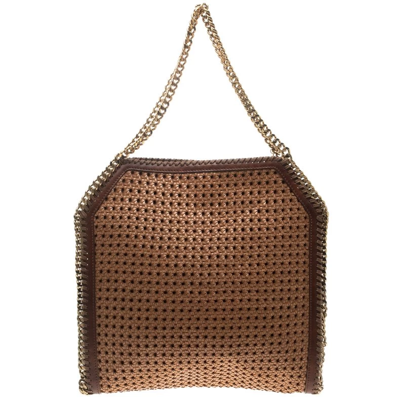 Stella McCartney Brown Wicker Faux Leather Small Falabella Bag For Women 6 Stella McCartney Brown Wicker Faux Leather Small Falabella Bag For Women - Image 4