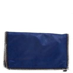 Stella McCartney Blue Faux Leather Falabella Foldover Clutch For Women