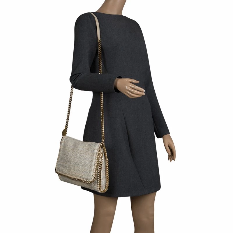 Stella McCartney Light Beige Woven Glitter Fabric Falabella Shoulder Bag For Women 4 Stella McCartney Light Beige Woven Glitter Fabric Falabella Shoulder Bag For Women - Image 2