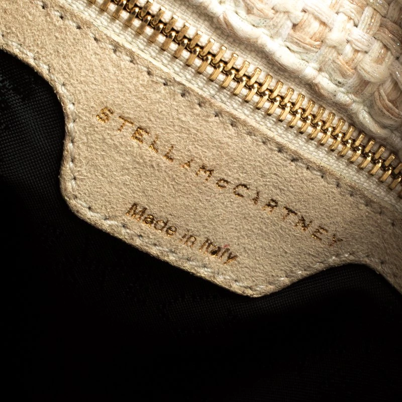 Stella McCartney Light Beige Woven Glitter Fabric Falabella Shoulder Bag For Women 10 Stella McCartney Light Beige Woven Glitter Fabric Falabella Shoulder Bag For Women - Image 8