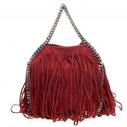 Stella McCartney Red Faux Leather Mini Falabella Fringe Tote For Women -Stella McCartney Sales luxury women stella mccartney used handbags p109368 004
