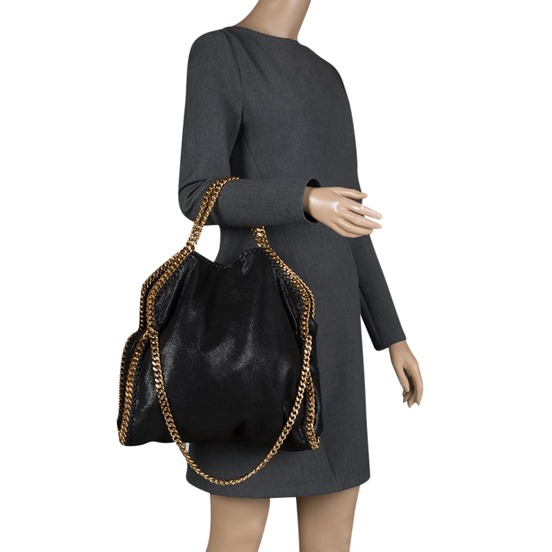 Stella McCartney Black Shaggy Deer Faux Leather Small Falabella Tote For Women 4 Stella McCartney Black Shaggy Deer Faux Leather Small Falabella Tote For Women - Image 2