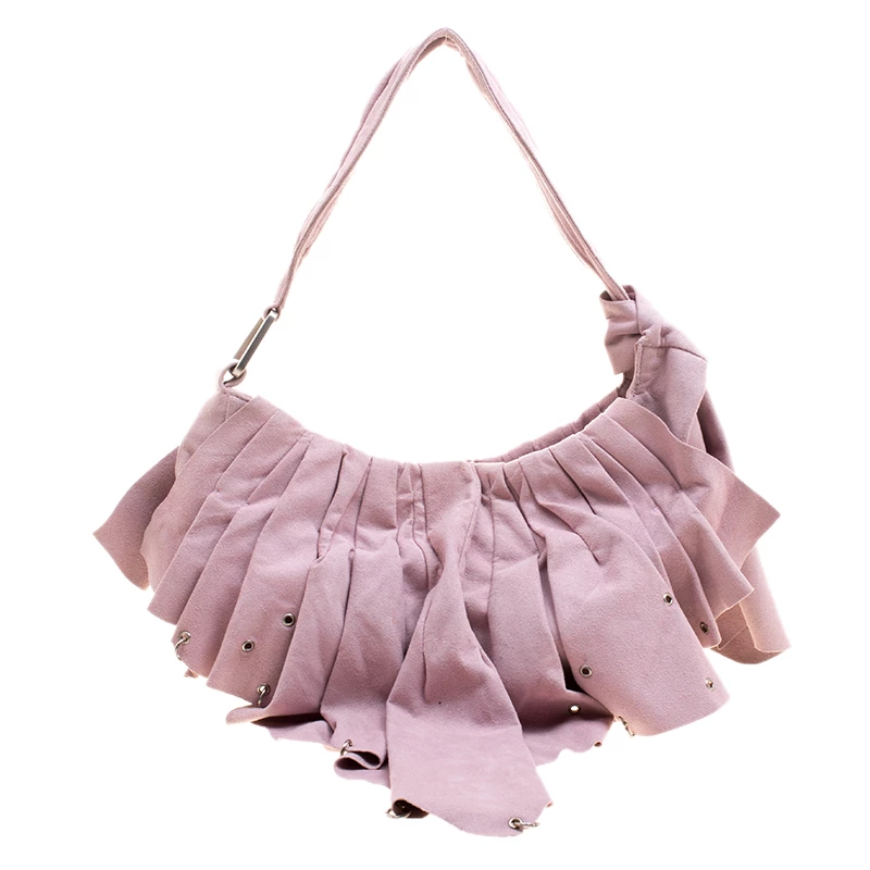 Stella McCartney Pink Faux Suede Pleated Shoulder Bag For Women 3 Stella McCartney Pink Faux Suede Pleated Shoulder Bag For Women