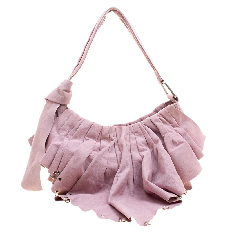 Stella McCartney Pink Faux Suede Pleated Shoulder Bag For Women 6 Stella McCartney Pink Faux Suede Pleated Shoulder Bag For Women - Image 4