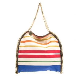 Stella McCartney Multicolor Striped Canvas Small Falabella Tote For Women