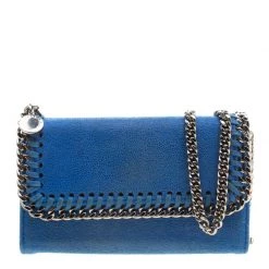 Stella McCartney Blue Faux Suede Falabella Phone Wallet On Chain For Women