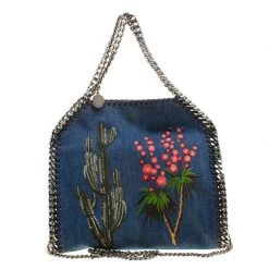 Stella McCartney Blue Denim Embroidered Mini Falabella Tote For Women
