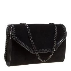 Stella McCartney Black Velvet Falabella Shoulder Bag For Women -Stella McCartney Sales luxury women stella mccartney used handbags p156715 0003