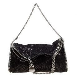 Stella McCartney Black Sequins And Velvet Small Falabella Tote For Women -Stella McCartney Sales luxury women stella mccartney used handbags p159175 0003