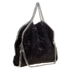 Stella McCartney Black Sequins And Velvet Small Falabella Tote For Women -Stella McCartney Sales luxury women stella mccartney used handbags p159175 0004