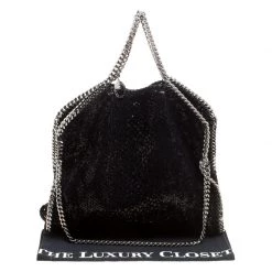 Stella McCartney Black Sequins And Velvet Small Falabella Tote For Women -Stella McCartney Sales luxury women stella mccartney used handbags p159175 0010