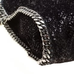 Stella McCartney Black Sequins And Velvet Small Falabella Tote For Women -Stella McCartney Sales luxury women stella mccartney used handbags p159175 0012