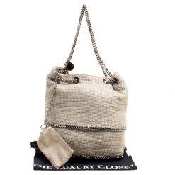 Stella McCartney Beige Woven Fabric Bucket Tote For Women -Stella McCartney Sales luxury women stella mccartney used handbags p165878 003