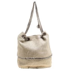Stella McCartney Beige Woven Fabric Bucket Tote For Women -Stella McCartney Sales luxury women stella mccartney used handbags p165878 007