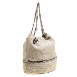 Stella McCartney Beige Woven Fabric Bucket Tote For Women -Stella McCartney Sales luxury women stella mccartney used handbags p165878 008